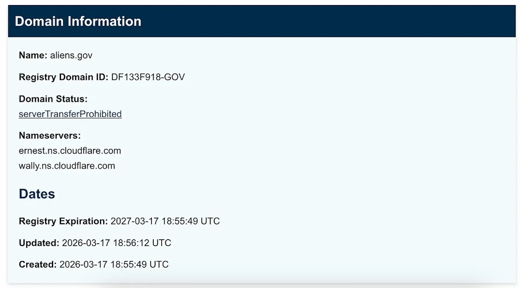 백악관이 직접 등록한 aliens.gov 도메인