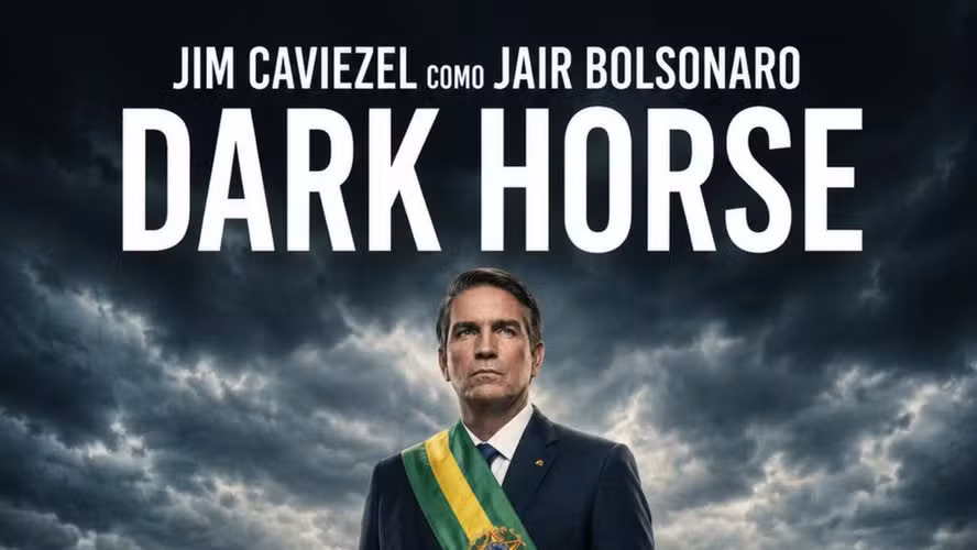 Dark Horse(2026) 포스터. 짐 카비젤이 자이르 역으로 출연하는 헐리우드 전기 영화로, 2018년 대선과 피습 사건을 다룹니다