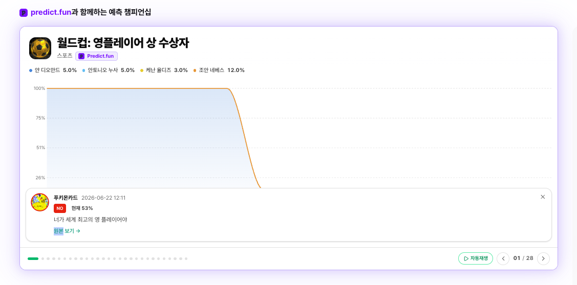홈페이지 최상단 'predict.fun과 함께하는 예측 챔피언십'